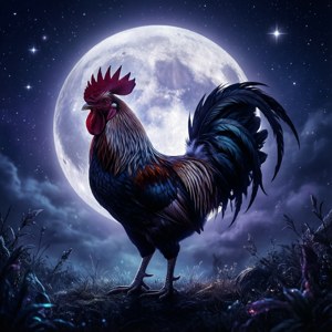 Moonlit Rooster Silhouette