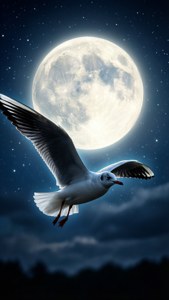 Moonlit Seagull Flight