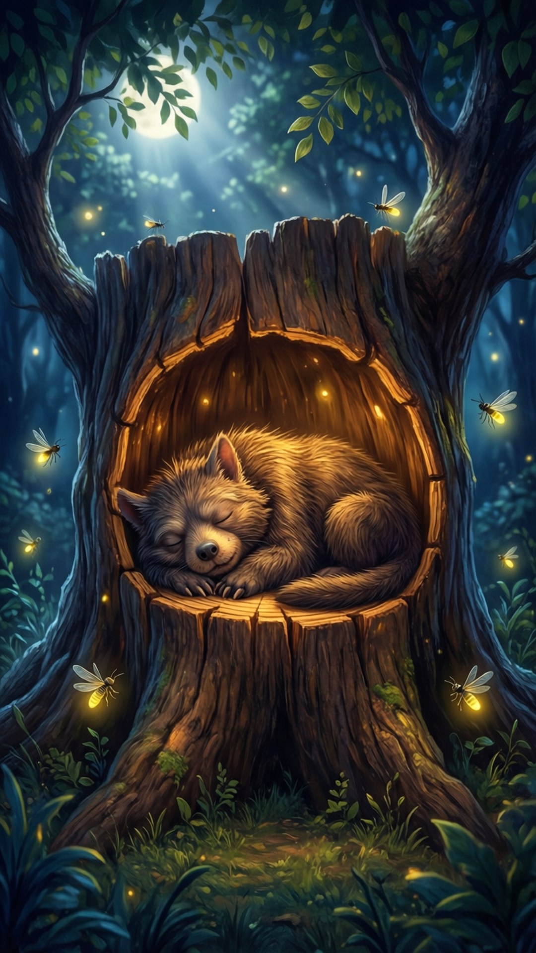 Moonlit Stump Slumber by Wallpapers.art Studio
