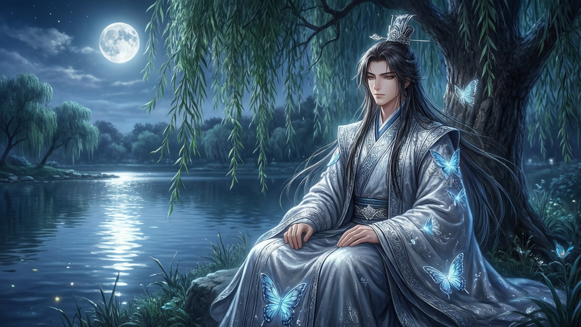 Moonlit Willow Dream by Wallpapers.art Studio