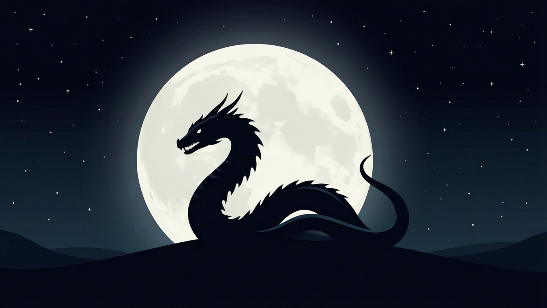 Moonlit Wyrm Silhouette by Wallpapers.art Studio
