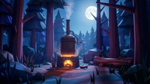 Moonshine Still in Moonlit Forest