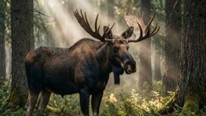 Moose in Misty Forest