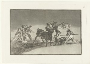 Moren en ezels in gevecht met een stier
