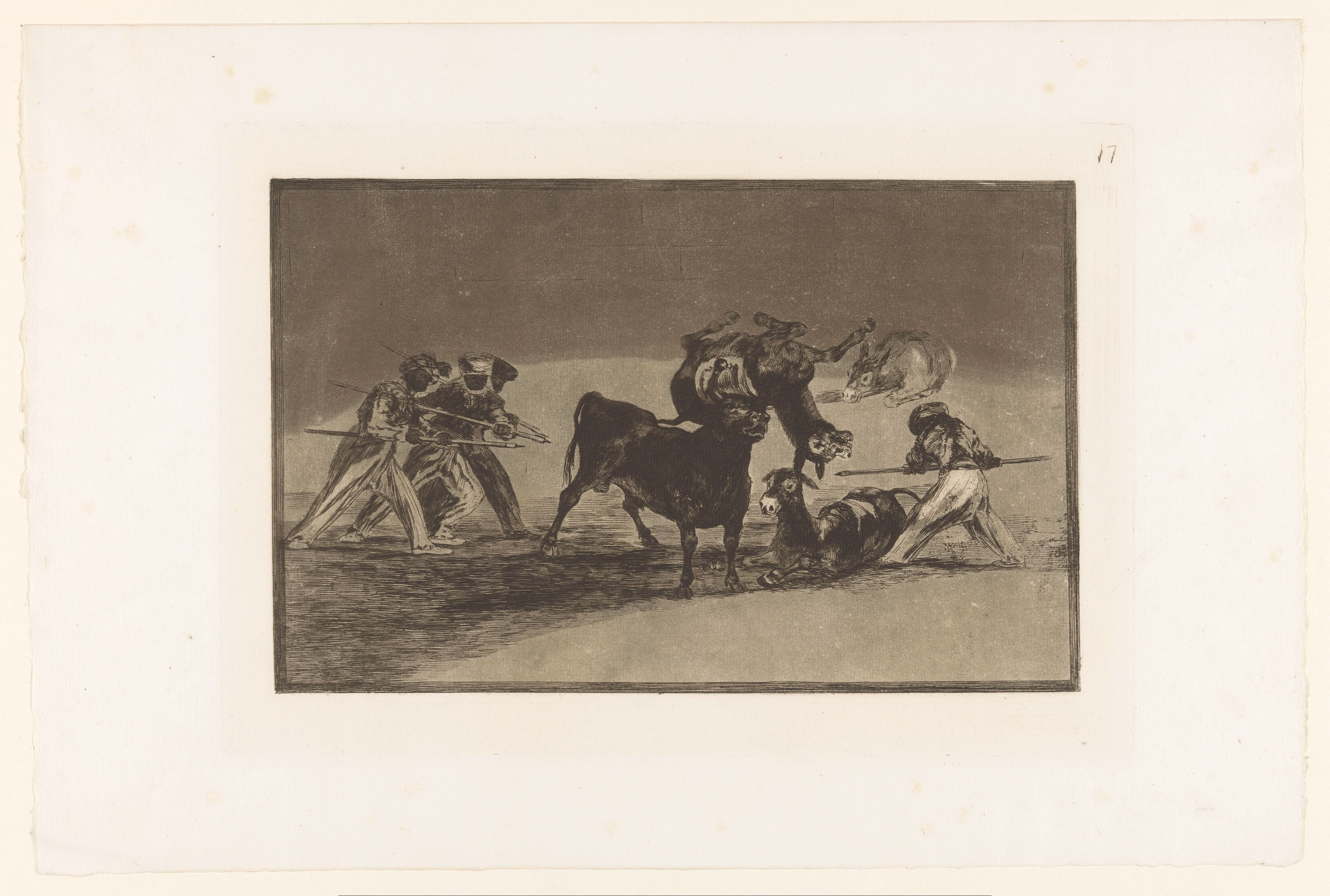 Moren en ezels in gevecht met een stier by Francisco de Goya