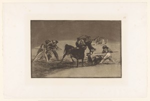 Moren en ezels in gevecht met een stier