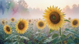 Morning Mist Sunflowers