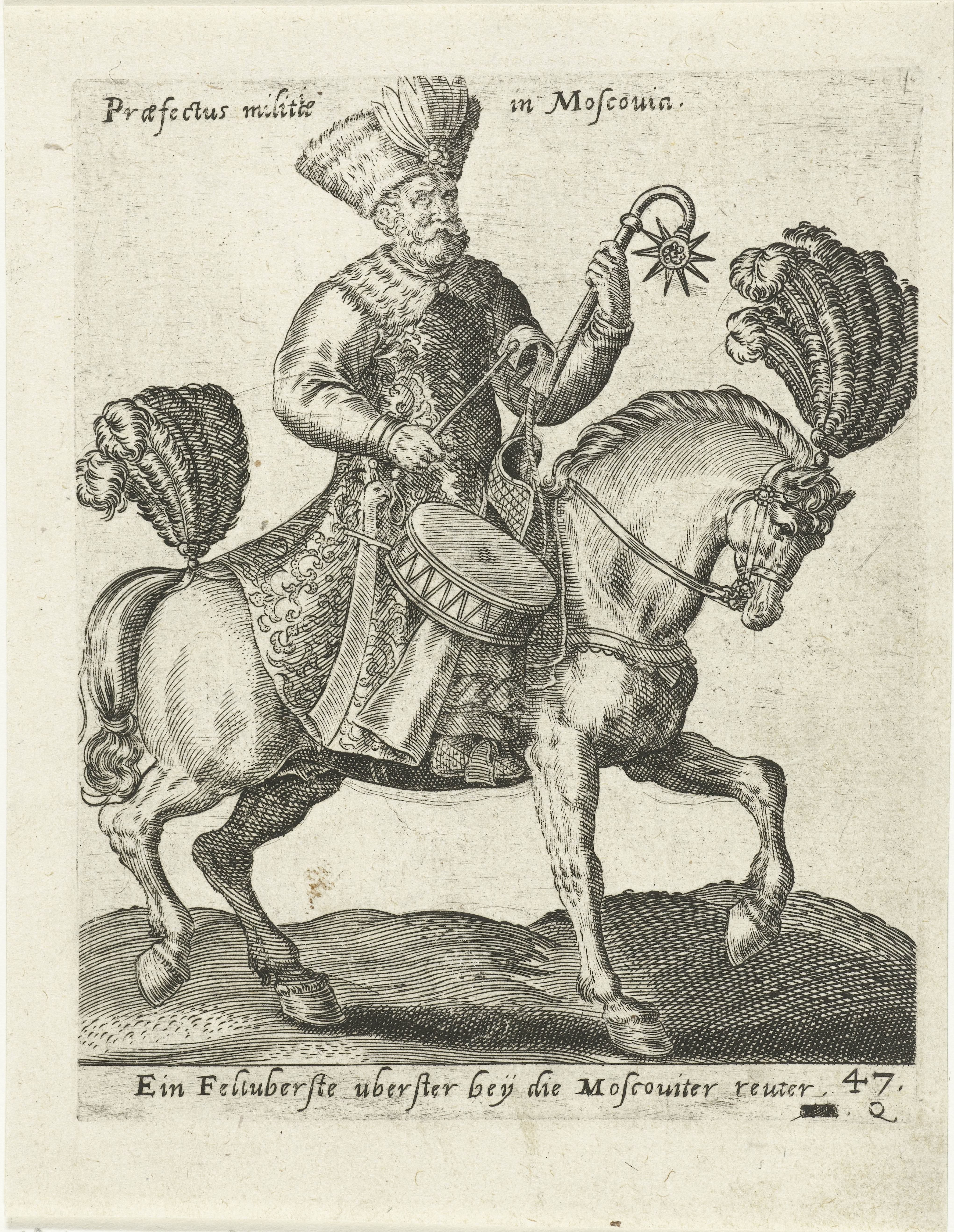 Moskovitische officier te paard by Abraham de Bruyn
