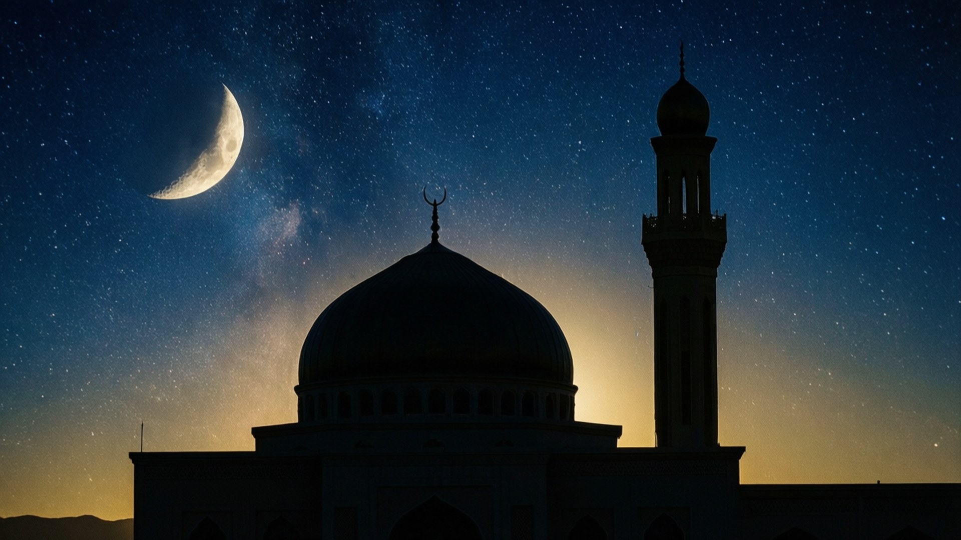 Mosque Under Crescent Moon by Wallpapers.art Studio