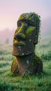 Mossy Moai in Morning Fog