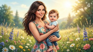 Mother and Baby in Meadow