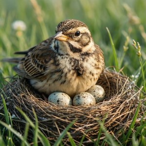 Mother Lark on Nest