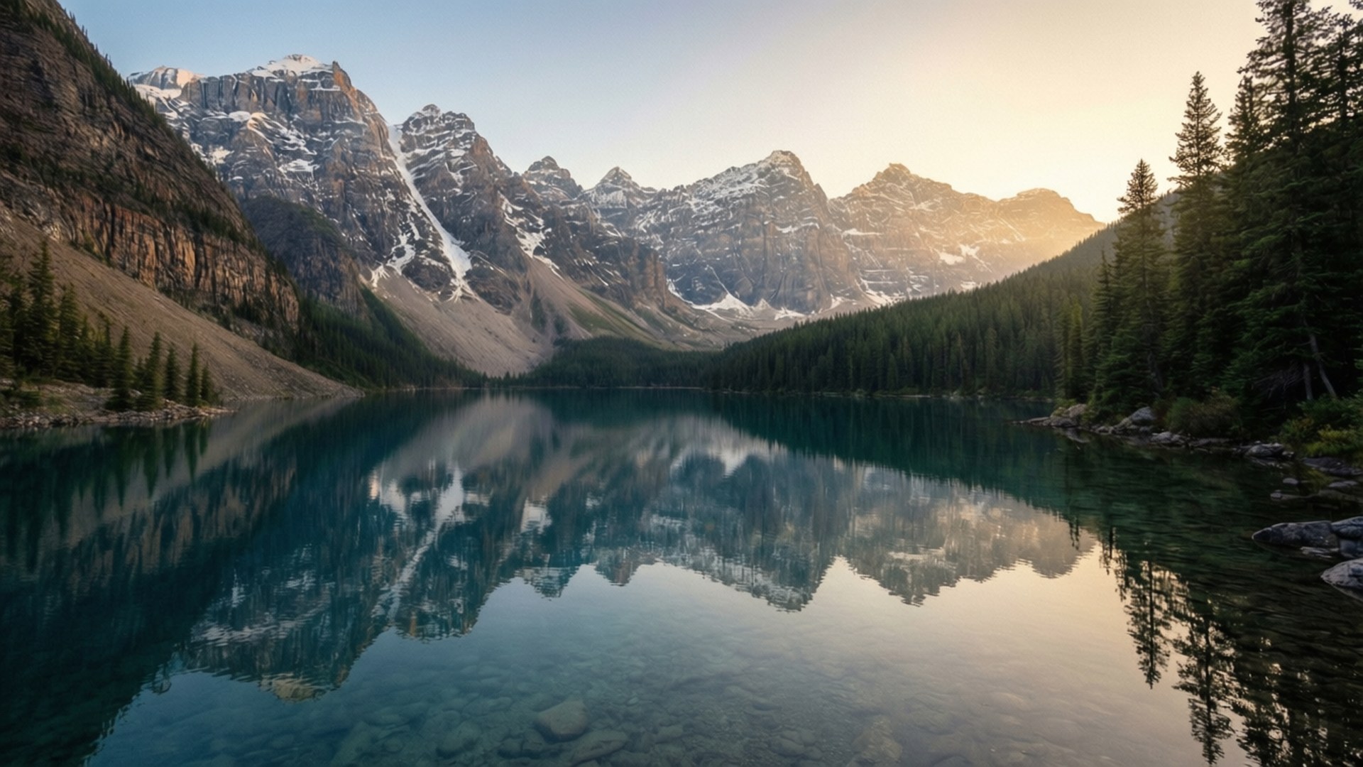 Mountain Lake Sunrise by Wallpapers.art Studio