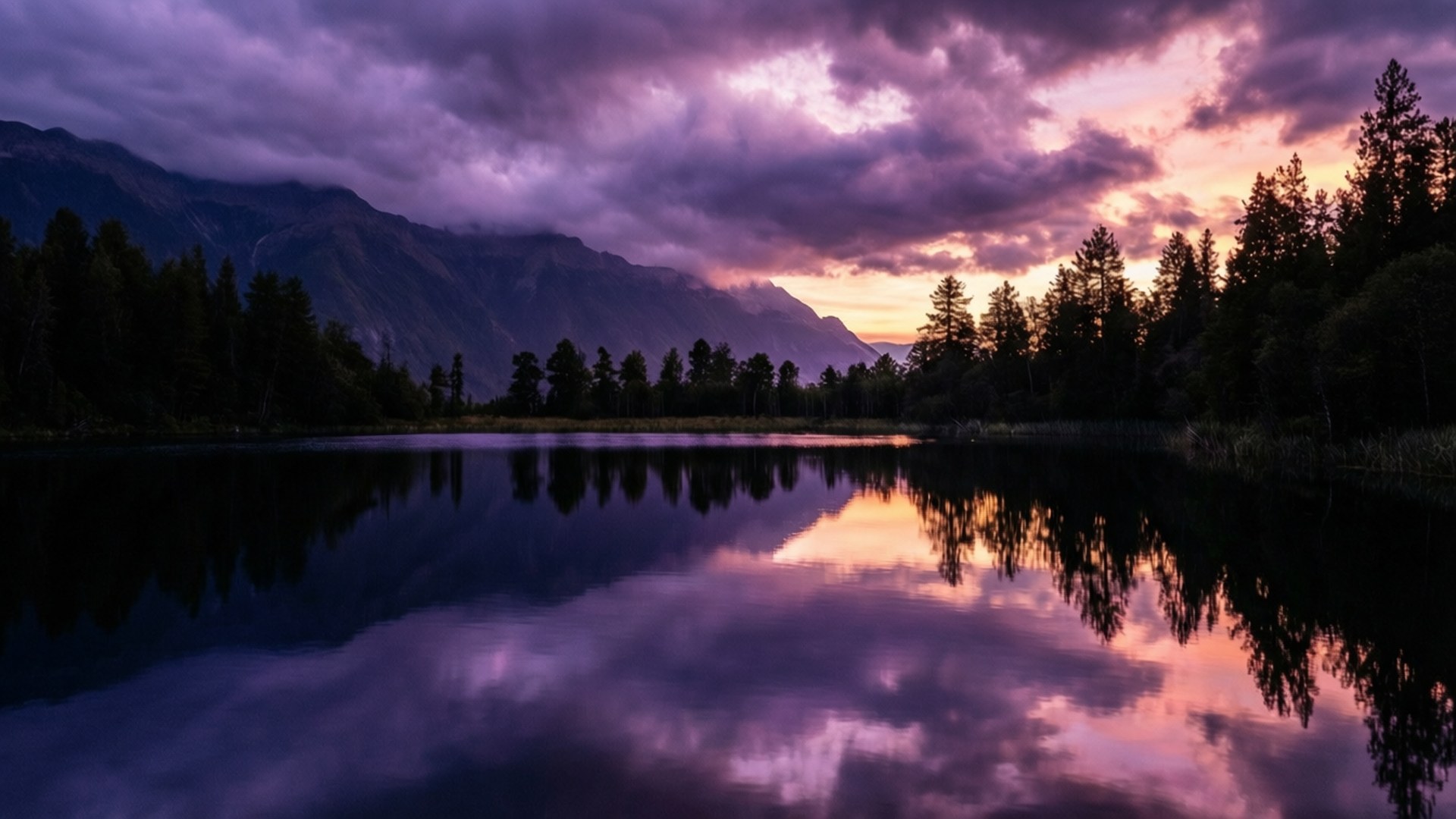 Mountain Lake Sunset by Wallpapers.art Studio