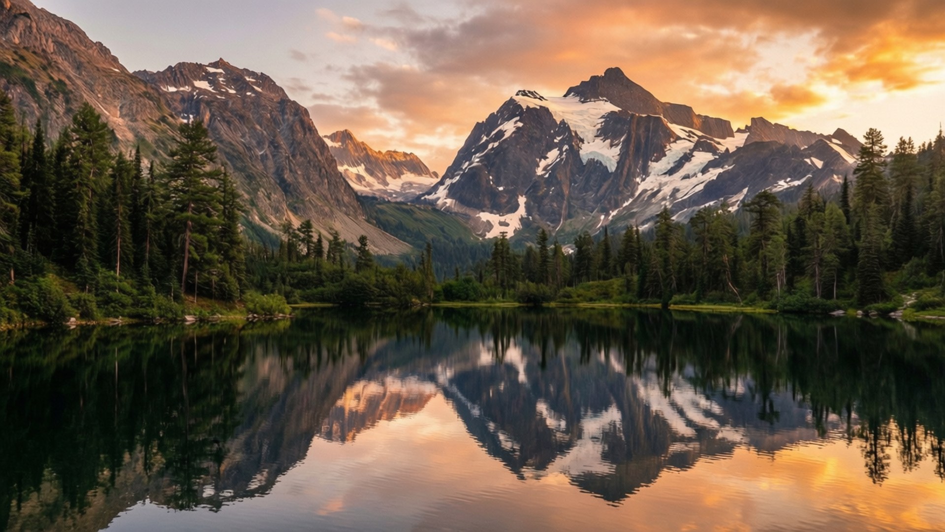 Mountain Lake Sunset by Wallpapers.art Studio