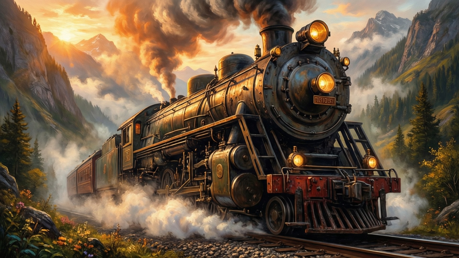 Mountain Steam Express by Wallpapers.art Studio