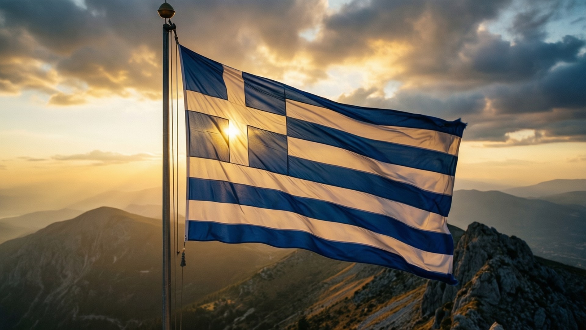 Mountain Sunrise Flag by Wallpapers.art Studio