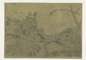 Mountain Valley, at the Right a Man Carrying a Stick