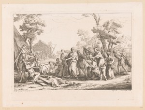 Mozes en de Israëlieten bouwen een onderkomen voor de tafelen der wet