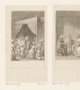 Mr. Albany bidt met zijn kinderen en dienstmeisjes naast het bed van de bewusteloze Cecilia
