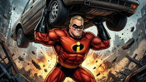 Mr. Incredible Lifts Car