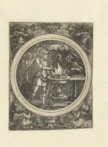Mucius Scaevola met zijn rechterhand in het vuur