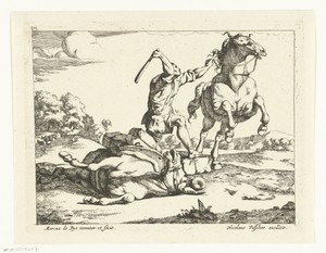 Muilezeldrijver slaat een paard