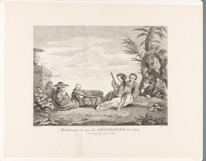 Musicerende figuren zittend rond een tafel