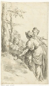 Musicerende meisjes in een landschap