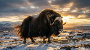 Musk Ox in Tundra Sunset