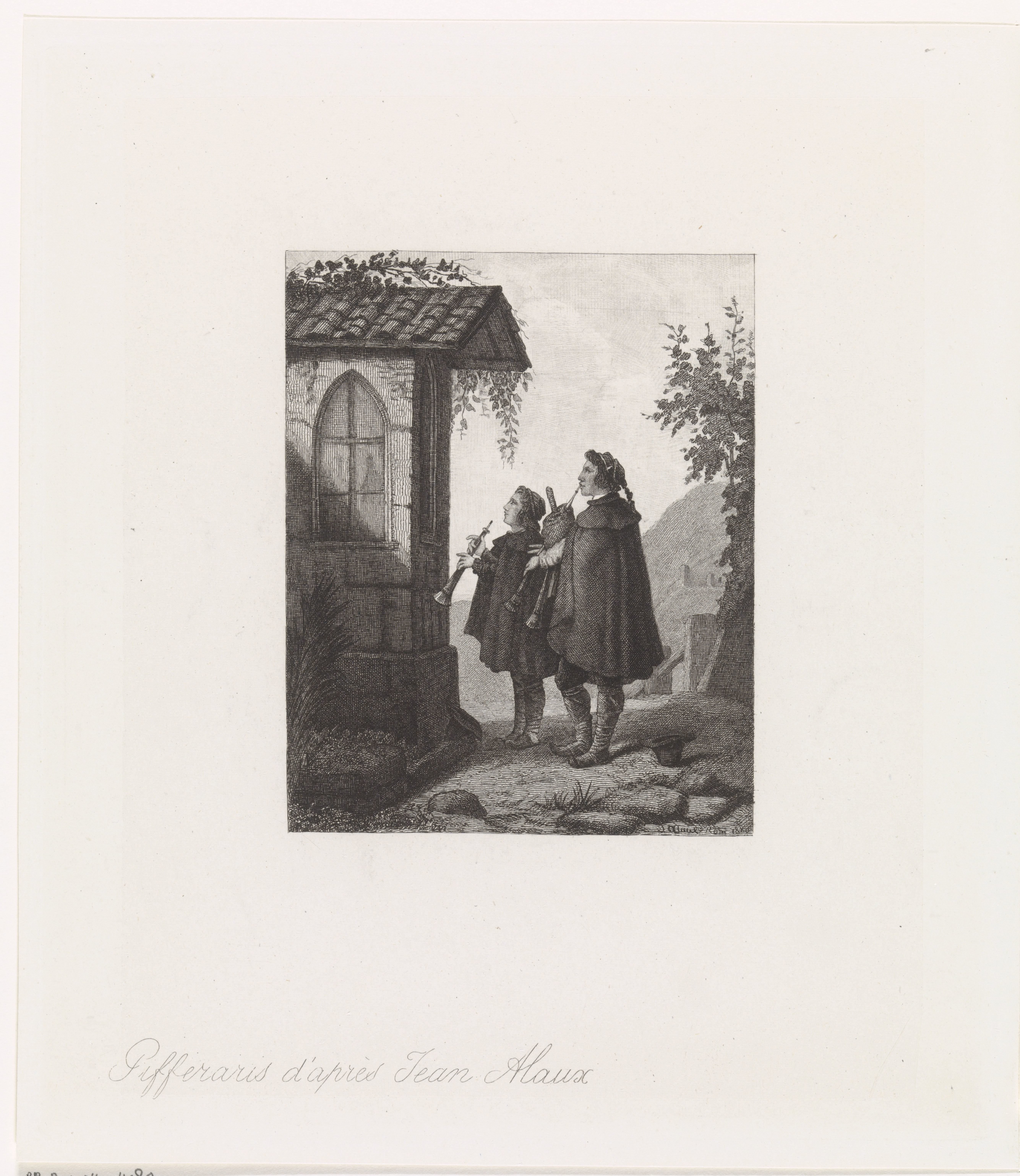 Muzikanten met doedelzak en schalmei. by Edouard Taurel