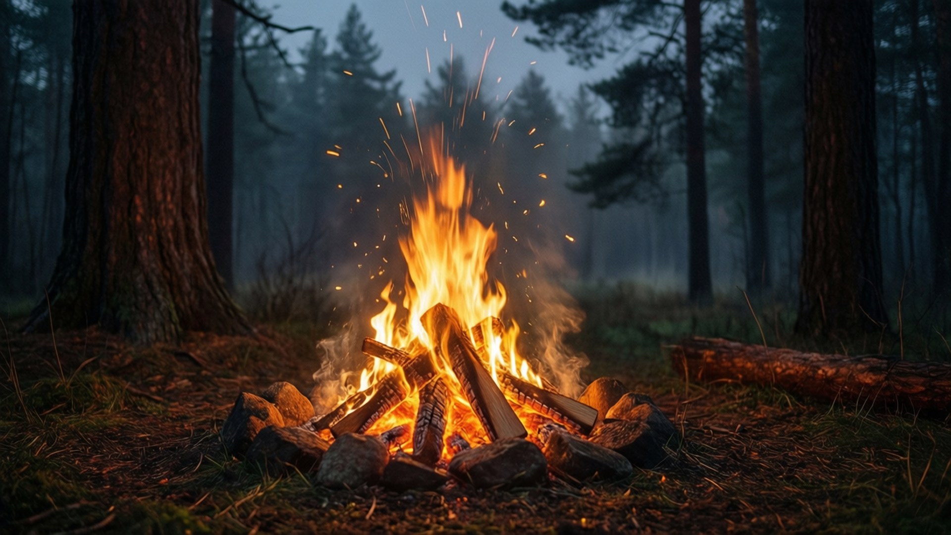 Mystic Forest Bonfire by Wallpapers.art Studio