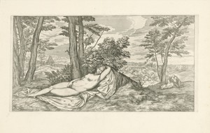 Naakte vrouw in een landschap