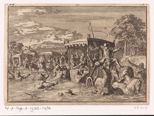 Nabij Senlis raakt de stoet van koning Lodewijk XIV in levensgevaar door hoog water, 1670