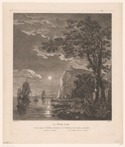Nachtelijk landschap met schepen aan de kust
