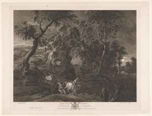Nachtelijk landschap met voerman bij rotsen