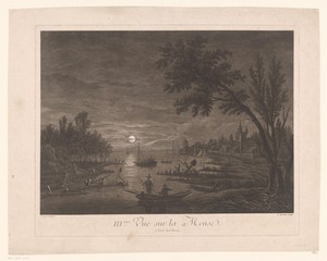 Nachtelijk zicht op de Maas met vissers