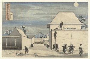 Nachtelijke aanval in de elfde akte van het Chushingura toneelstuk