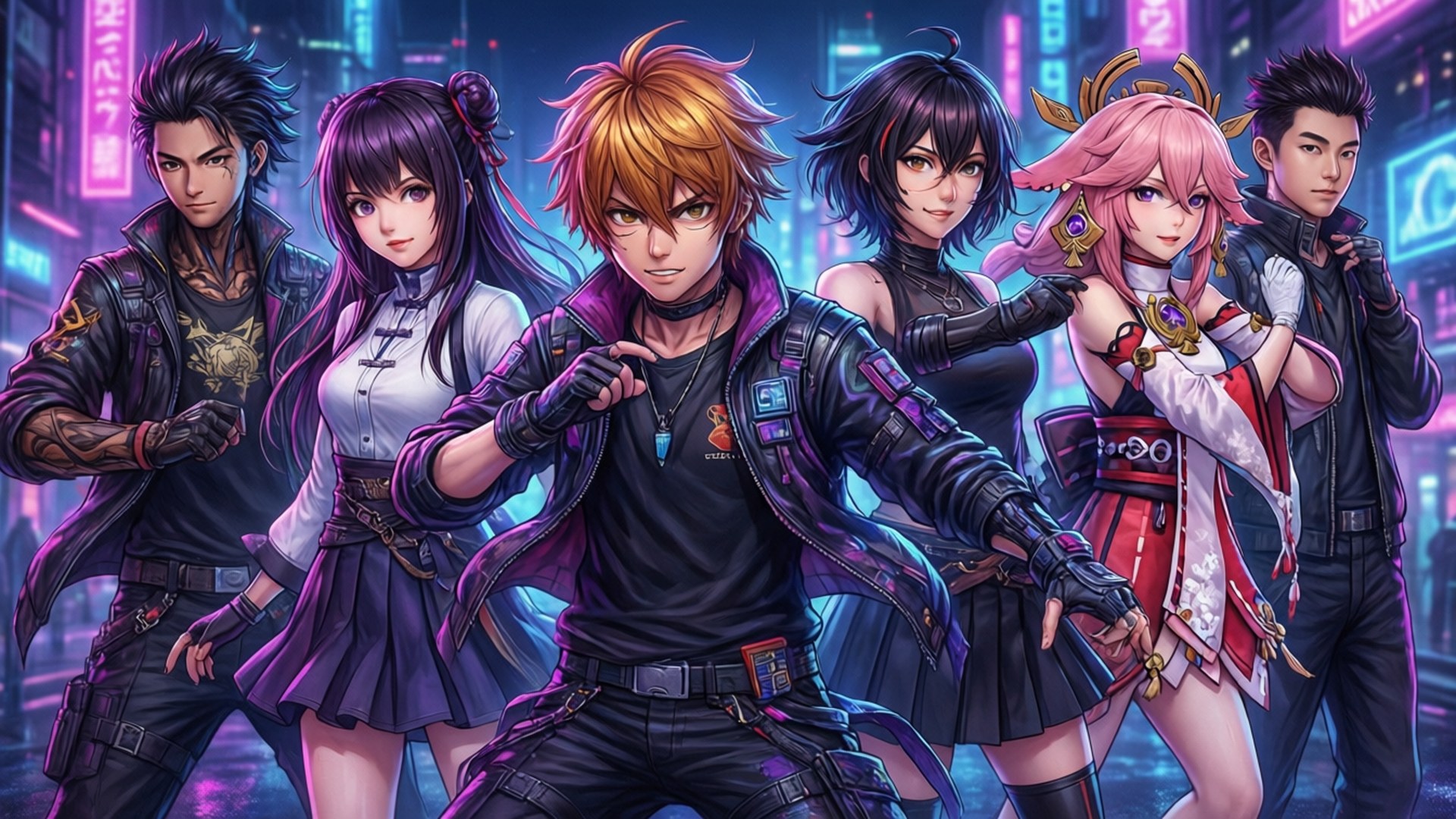 Nanbaka Team Neon City by Wallpapers.art Studio