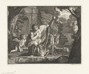 Narcissus kijkend naar zijn spiegelbeeld in het water