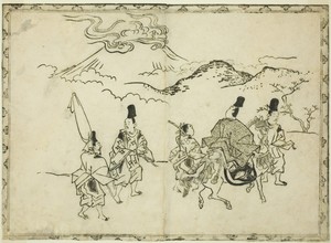 Narihira's Eastern Journey, from the illustrated book "Panorama of Paintings on Screens and Hanging Scrolls (Byobu kakemono ekagami)"
