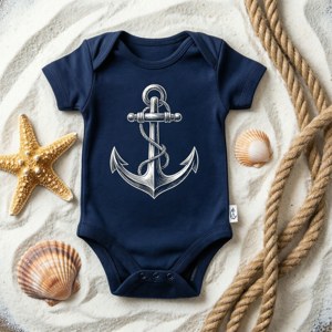 Nautical Anchor Onesie Beach Flat Lay