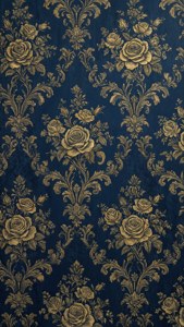 Navy Gold Damask