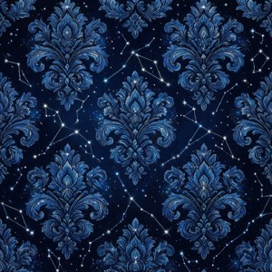 Navy Starry Damask