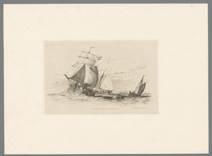Nederlands zeilschip met twee zeilboten op zee bij Margate
