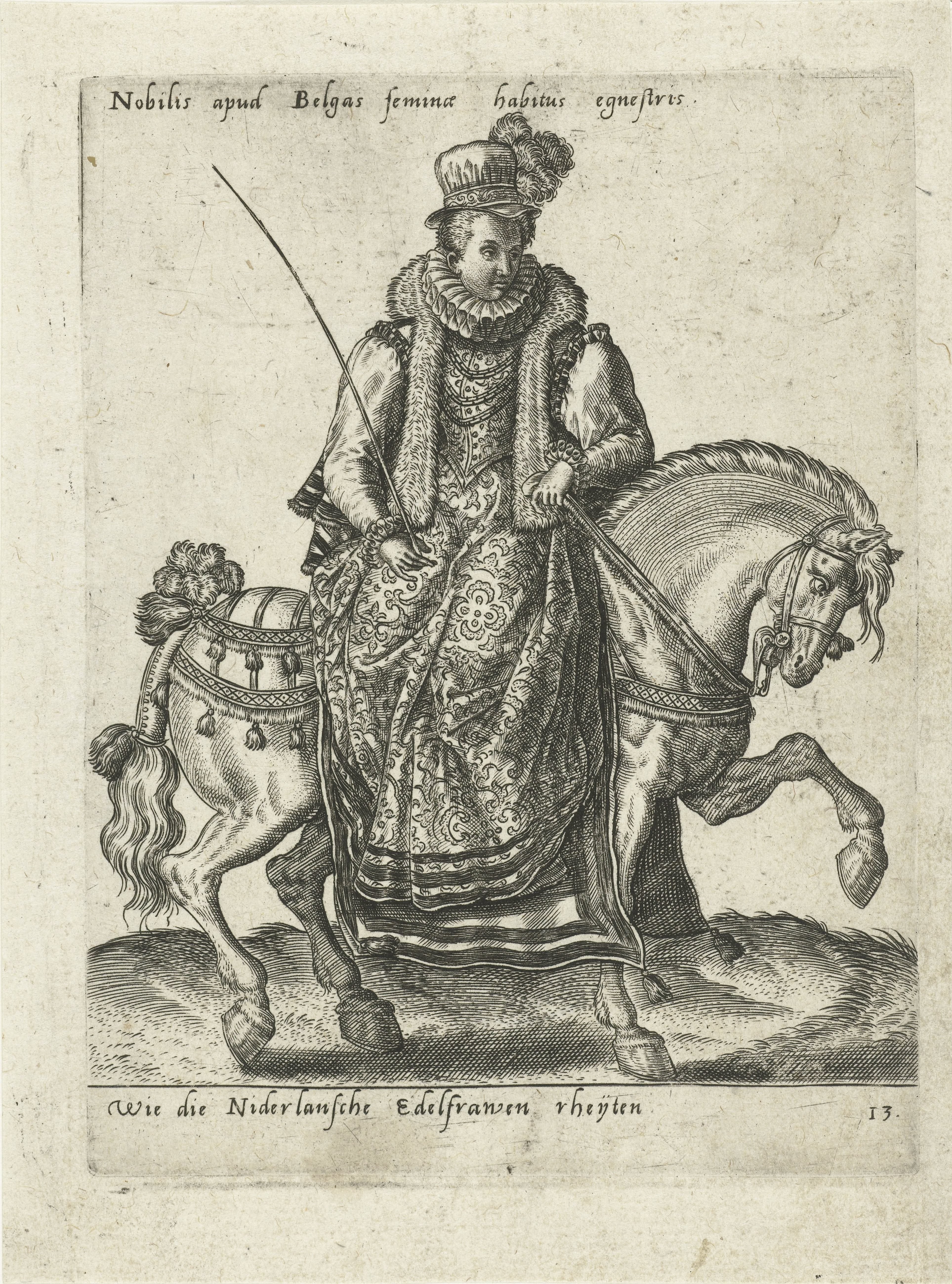 Nederlandse edelvrouw te paard by Abraham de Bruyn