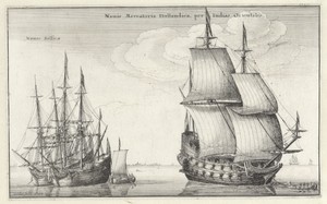 Nederlandse Oost-Indiëvaarder en twee oorlogsschepen