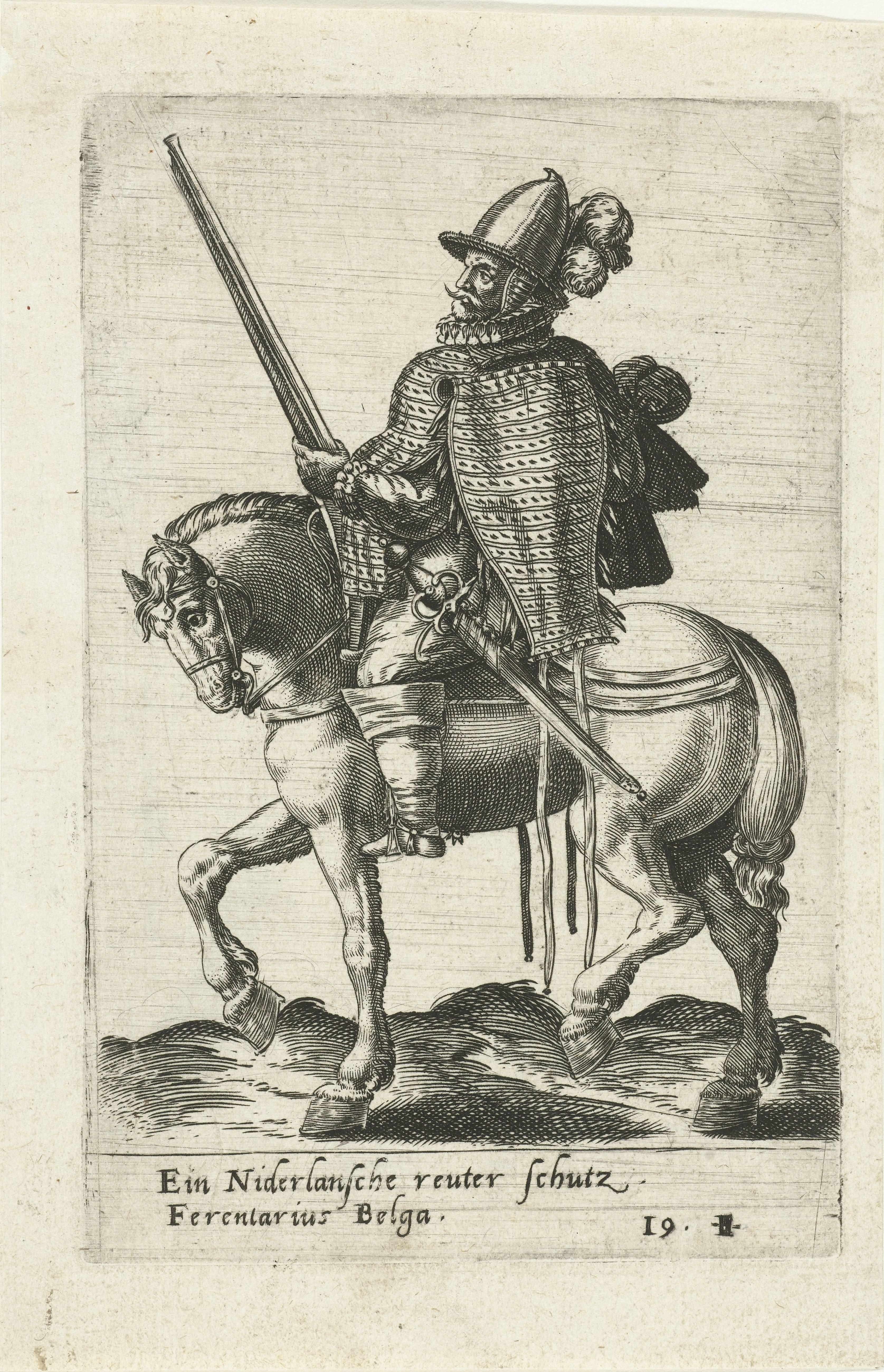 Nederlandse ruiter met geweer by Abraham de Bruyn