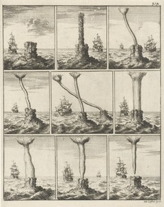 Negen afbeeldingen van verschillende waterhozen