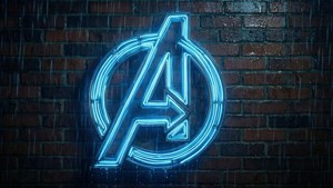 Neon Avengers Logo Rainy Night
